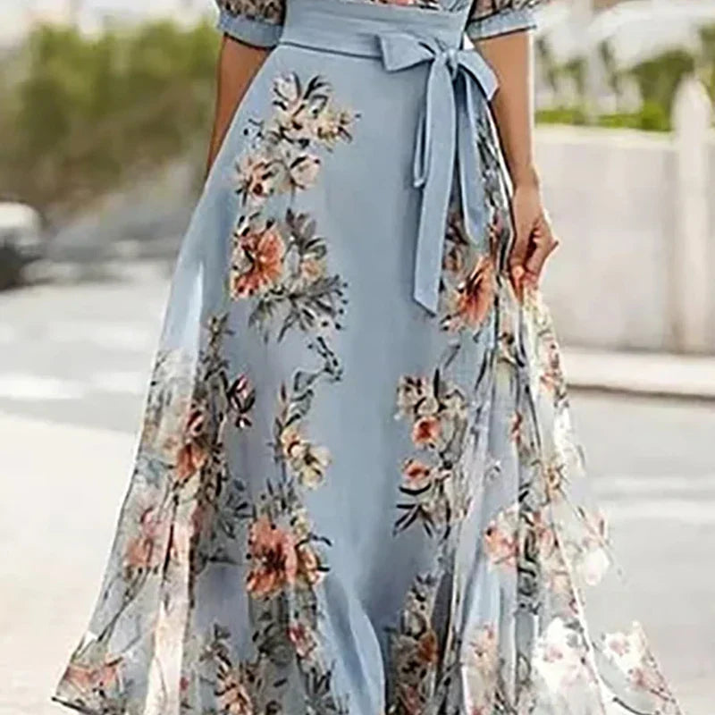 Vanessa™ - Vestido maxi bohemio con escote en V y lazo