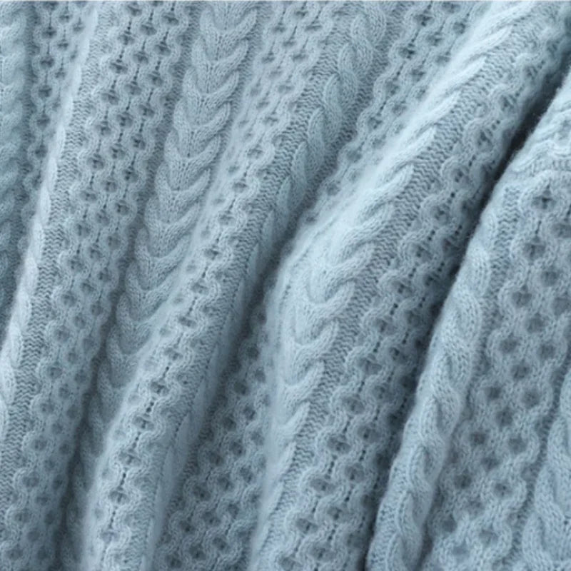 Women's Turtleneck Sweater Braided Texture Hand-Knit