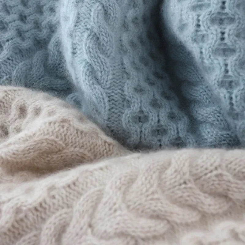 Women's Turtleneck Sweater Braided Texture Hand-Knit