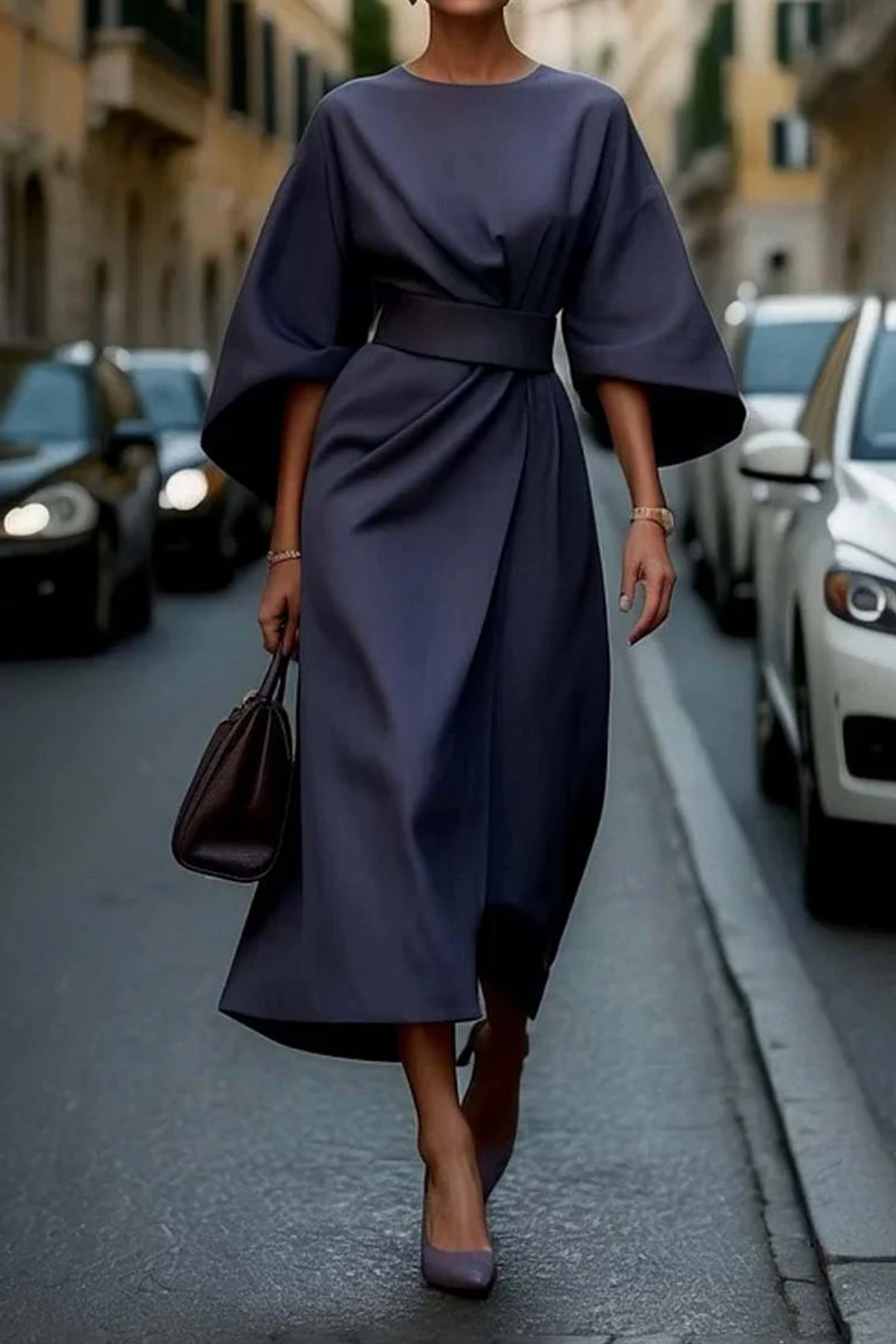 Robe femme avec ceinture amovible à la taille