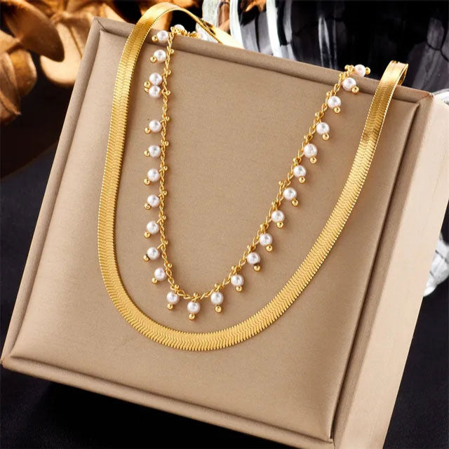 Clara | Luxe Snake Choker & Pearl Jewelry Set 18K Gold