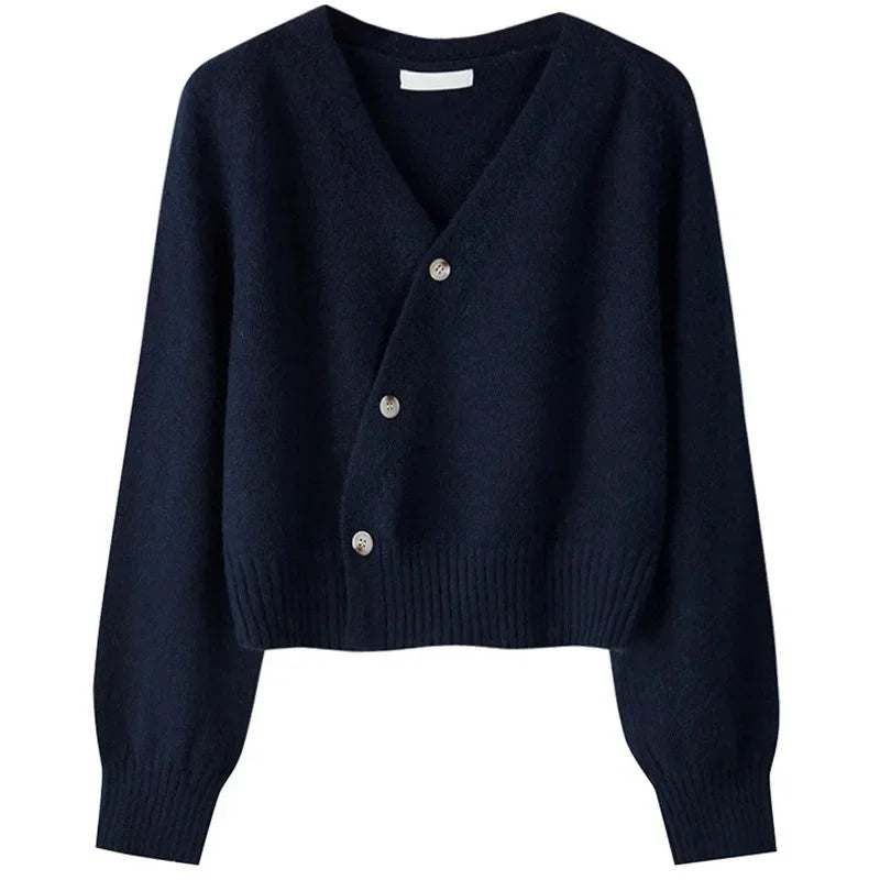 Women's Crossover Cardigan Asymmetric Button Cropped