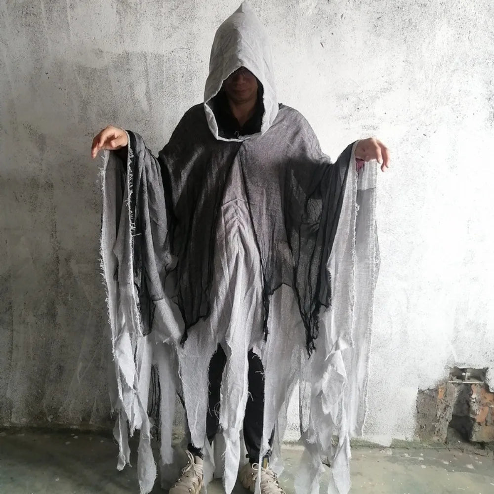 Frayed Ghost Cape with Hood Unisex Halloween Horror Cosplay