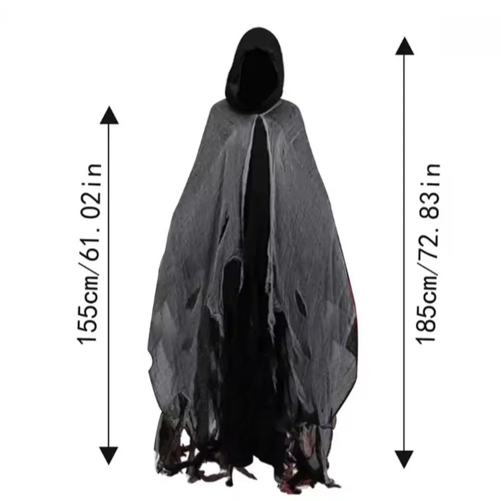 Frayed Ghost Cape with Hood Unisex Halloween Horror Cosplay