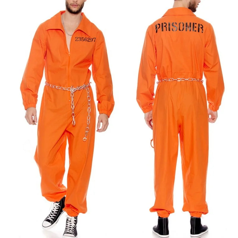 Prisoner Costume Jumpsuit Long Sleeve Men's Halloween Cosplay