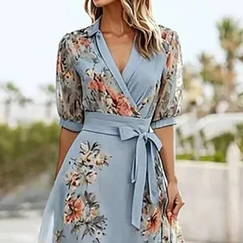 Vanessa™ - Vestido maxi bohemio con escote en V y lazo