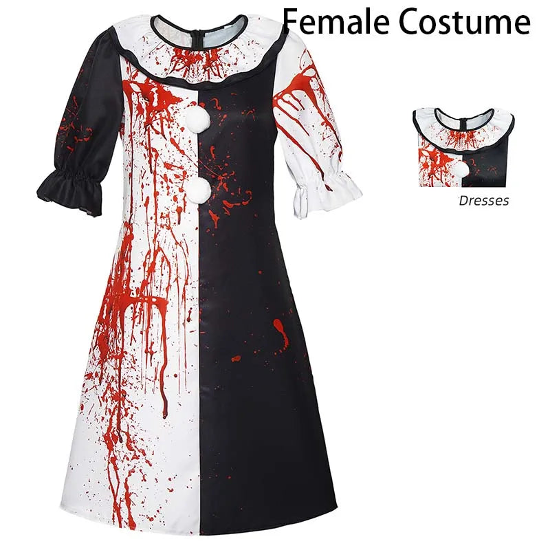 Bloody Clown Costume Men's & Women's Halloween Horror Carnival