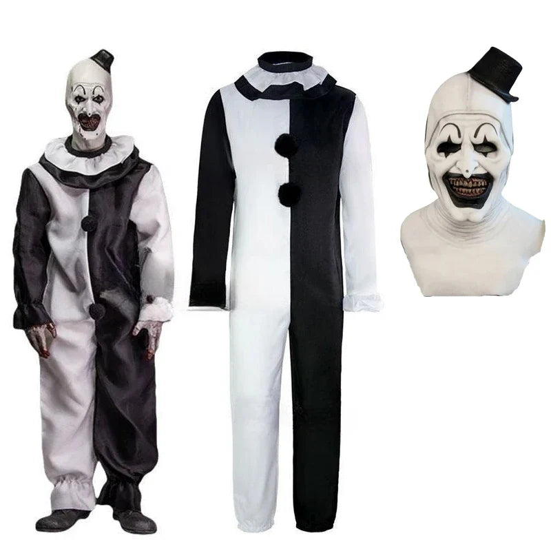 Scary Clown Costume Jumpsuit & Mask Unisex Halloween Cosplay