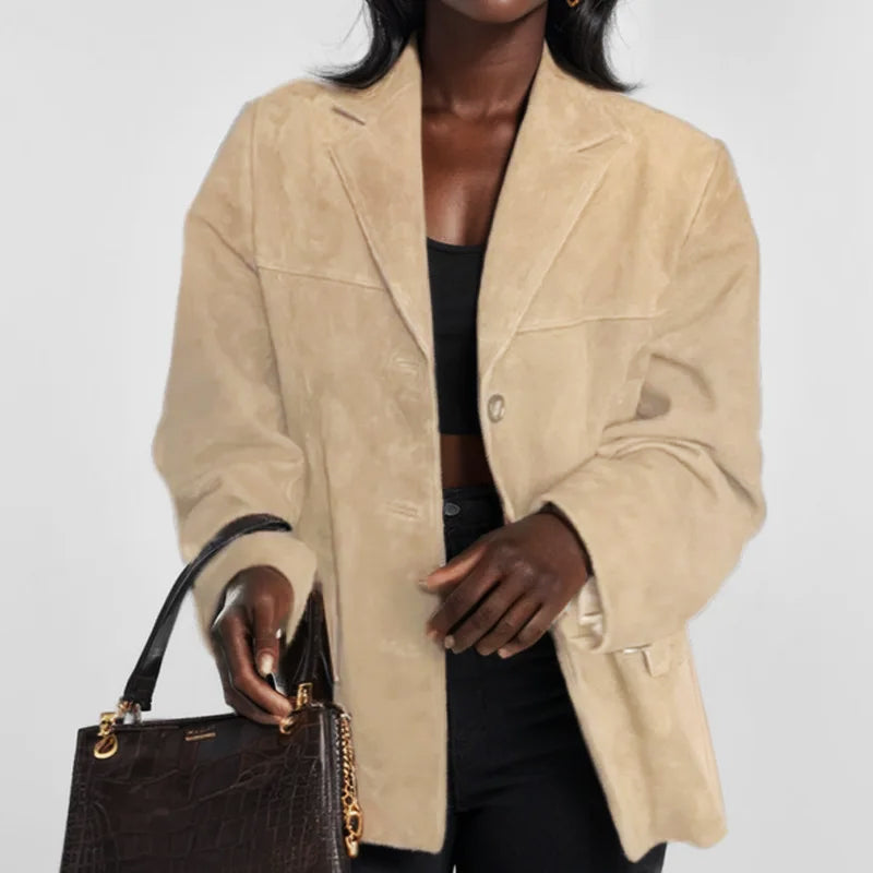 Women's Suede Jacket Tailored Lines Structured Drape