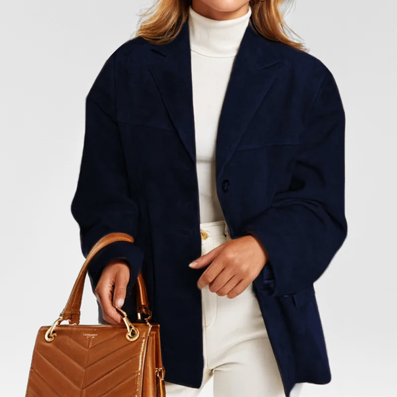 Women's Suede Jacket Tailored Lines Structured Drape