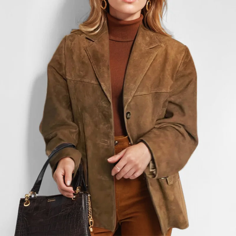 Women's Suede Jacket Tailored Lines Structured Drape