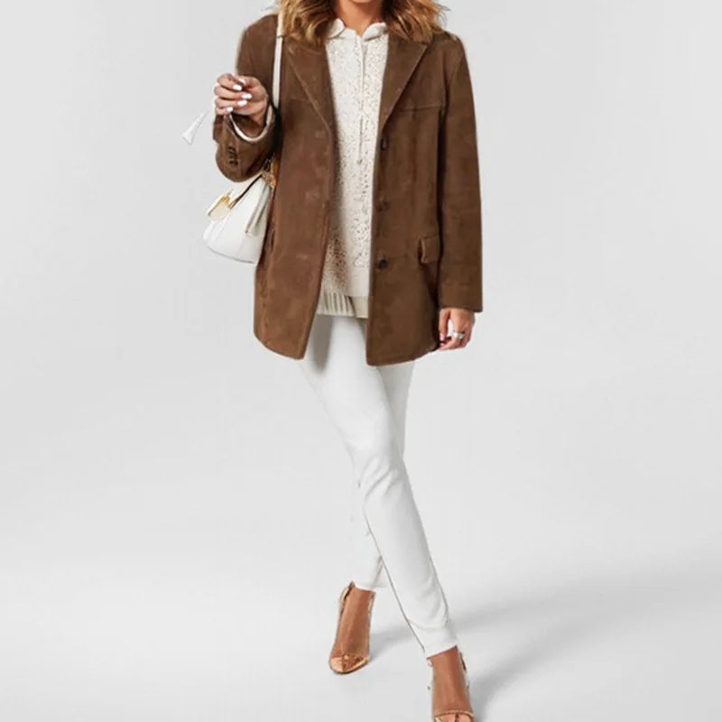 Women's Suede Jacket Tailored Lines Structured Drape