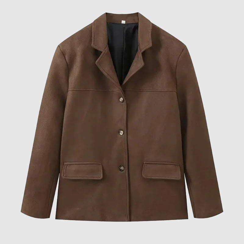 Women's Suede Jacket Tailored Lines Structured Drape