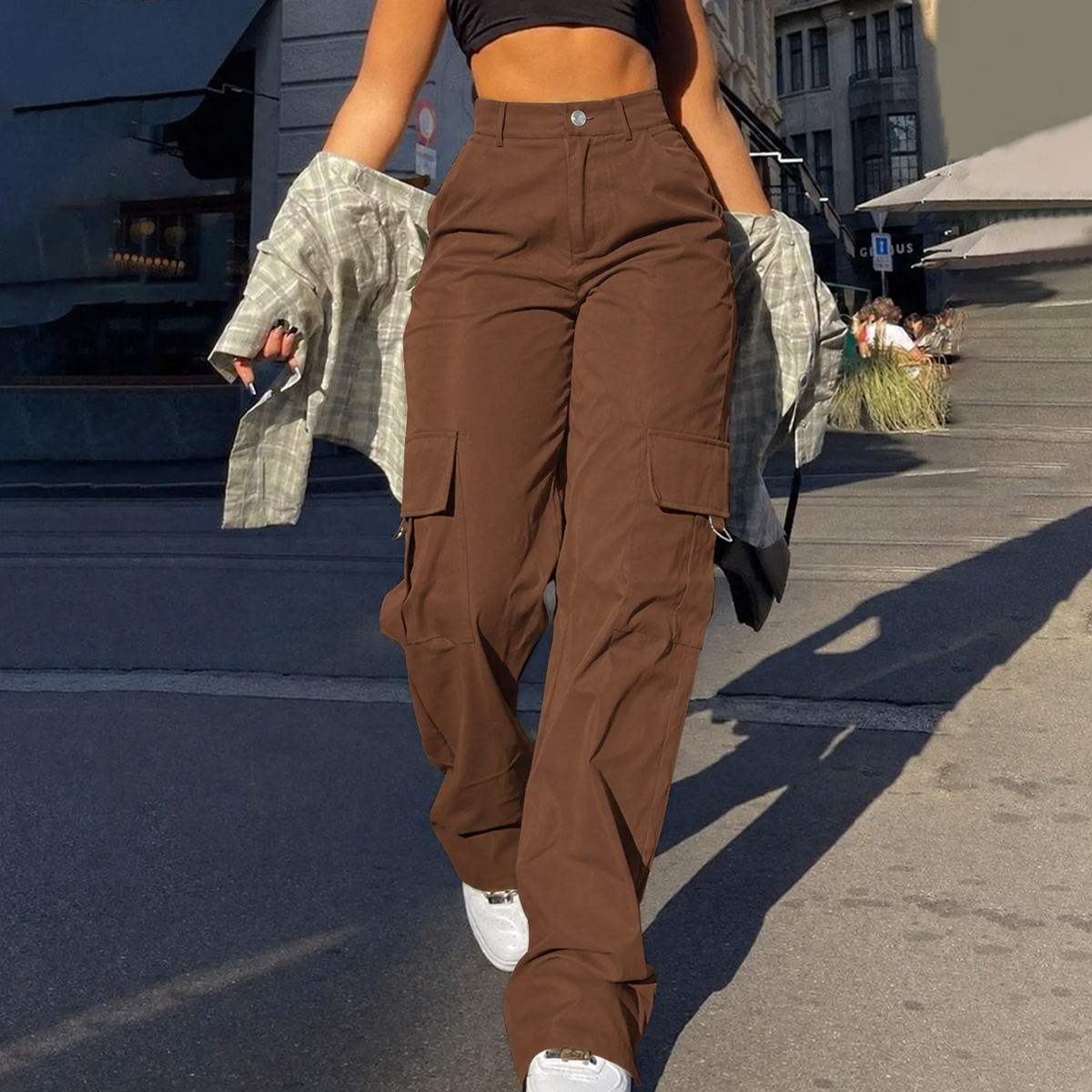 Women's Baggy Cargo Trousers High Waist Multi-Pocket Street