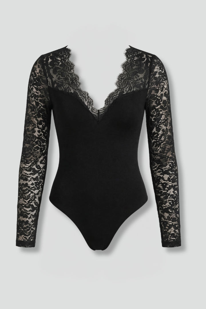 Blusa da donna con scollo a V e maniche in pizzo