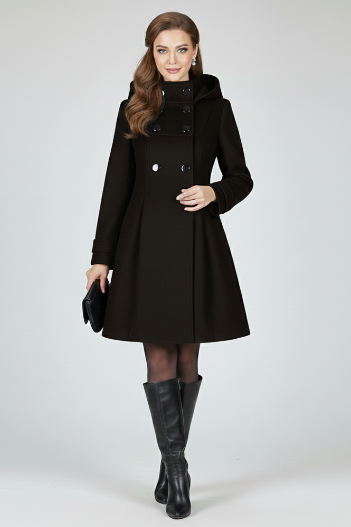 Women's Hooded Coat with Double Button Front