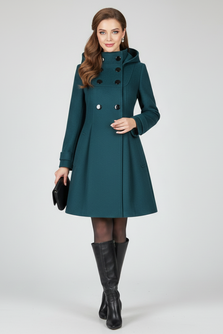 Women's Hooded Coat with Double Button Front