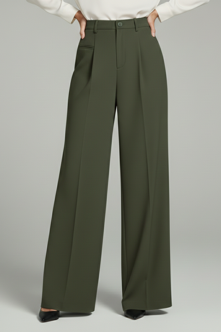 Pantaloni palazzo da donna con pieghe anteriori e tasche posteriori, eleganti