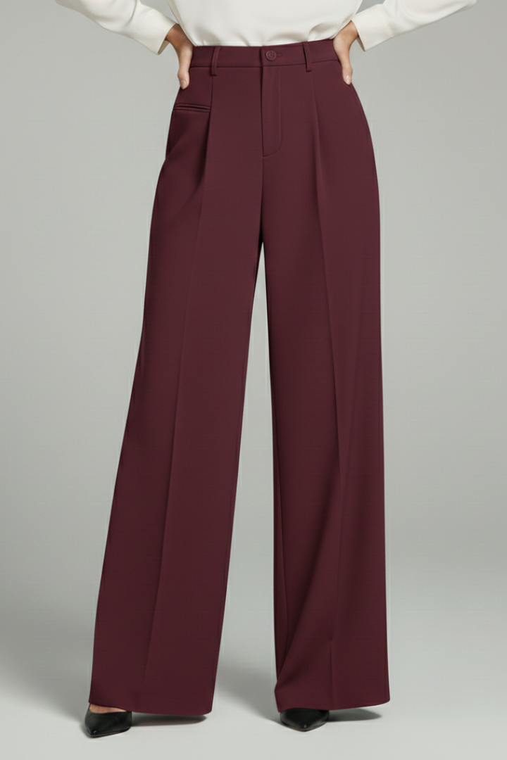 Pantaloni palazzo da donna con pieghe anteriori e tasche posteriori, eleganti