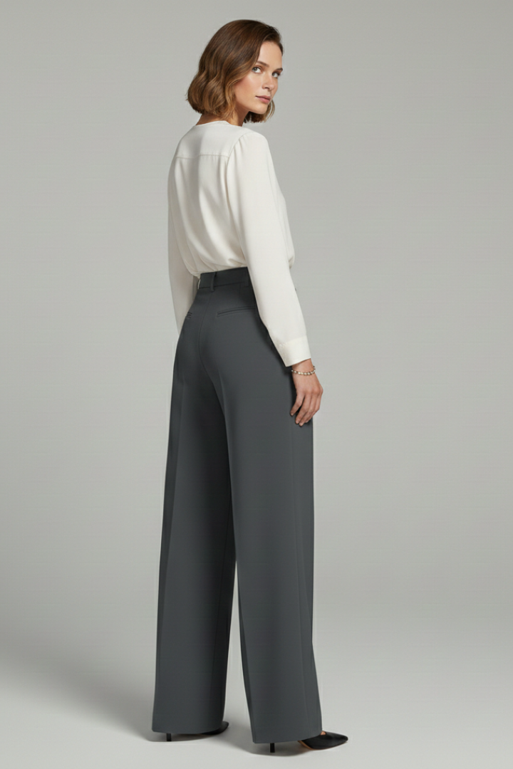 Pantaloni palazzo da donna con pieghe anteriori e tasche posteriori, eleganti