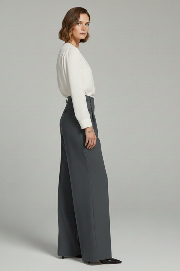Pantaloni palazzo da donna con pieghe anteriori e tasche posteriori, eleganti