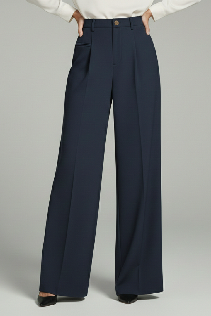 Pantaloni palazzo da donna con pieghe anteriori e tasche posteriori, eleganti