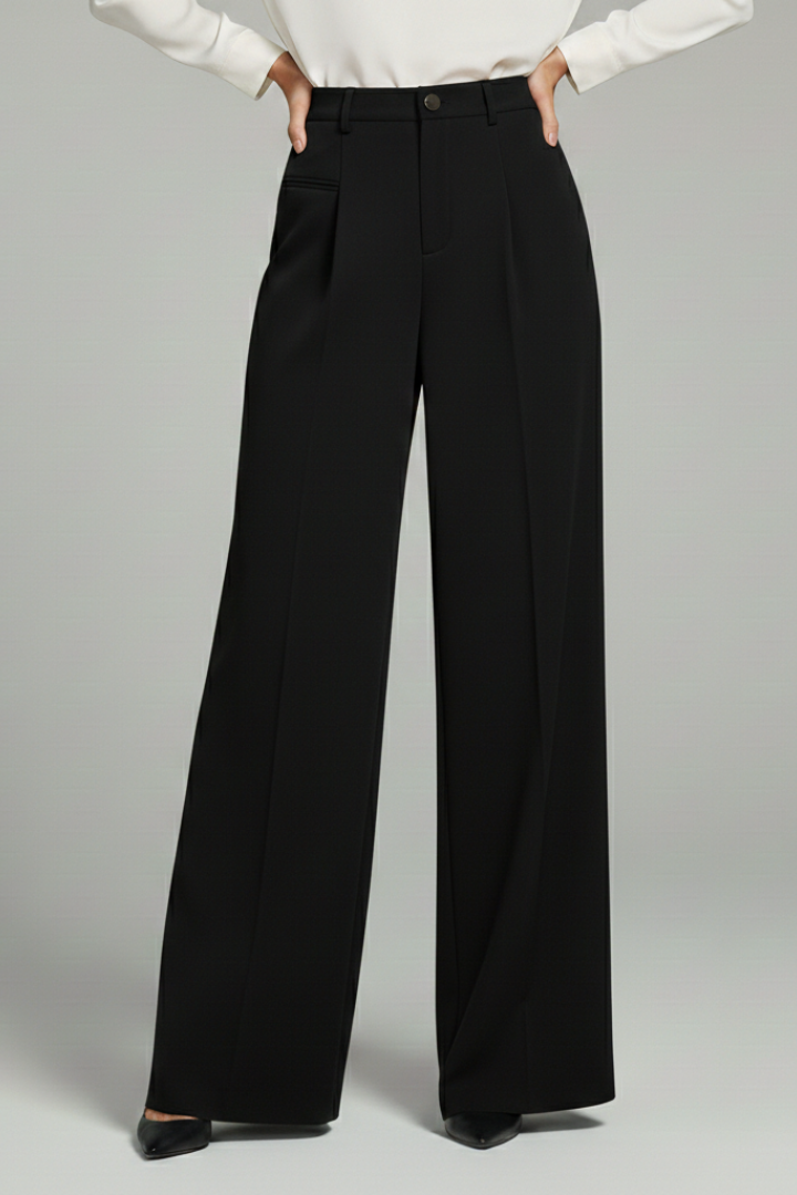 Pantaloni palazzo da donna con pieghe anteriori e tasche posteriori, eleganti