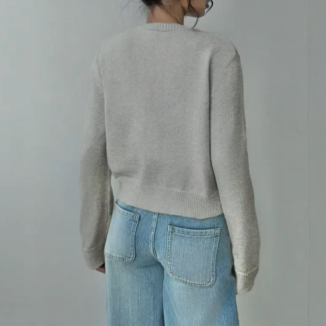 Women's Cropped Button Cardigan Round Neck Ribbed Cuffs