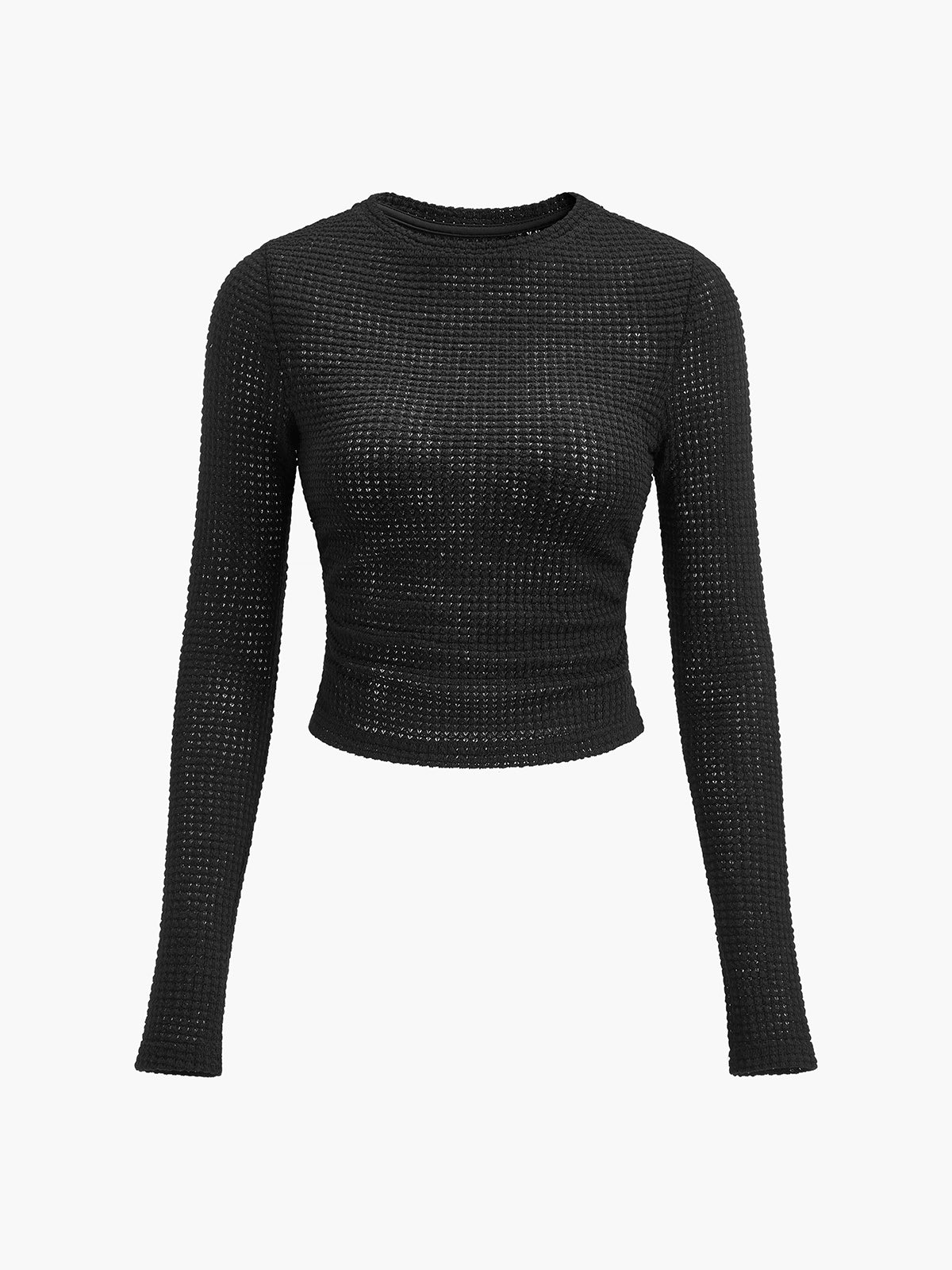 Haut gaufré à manches longues pour femme avec col rond