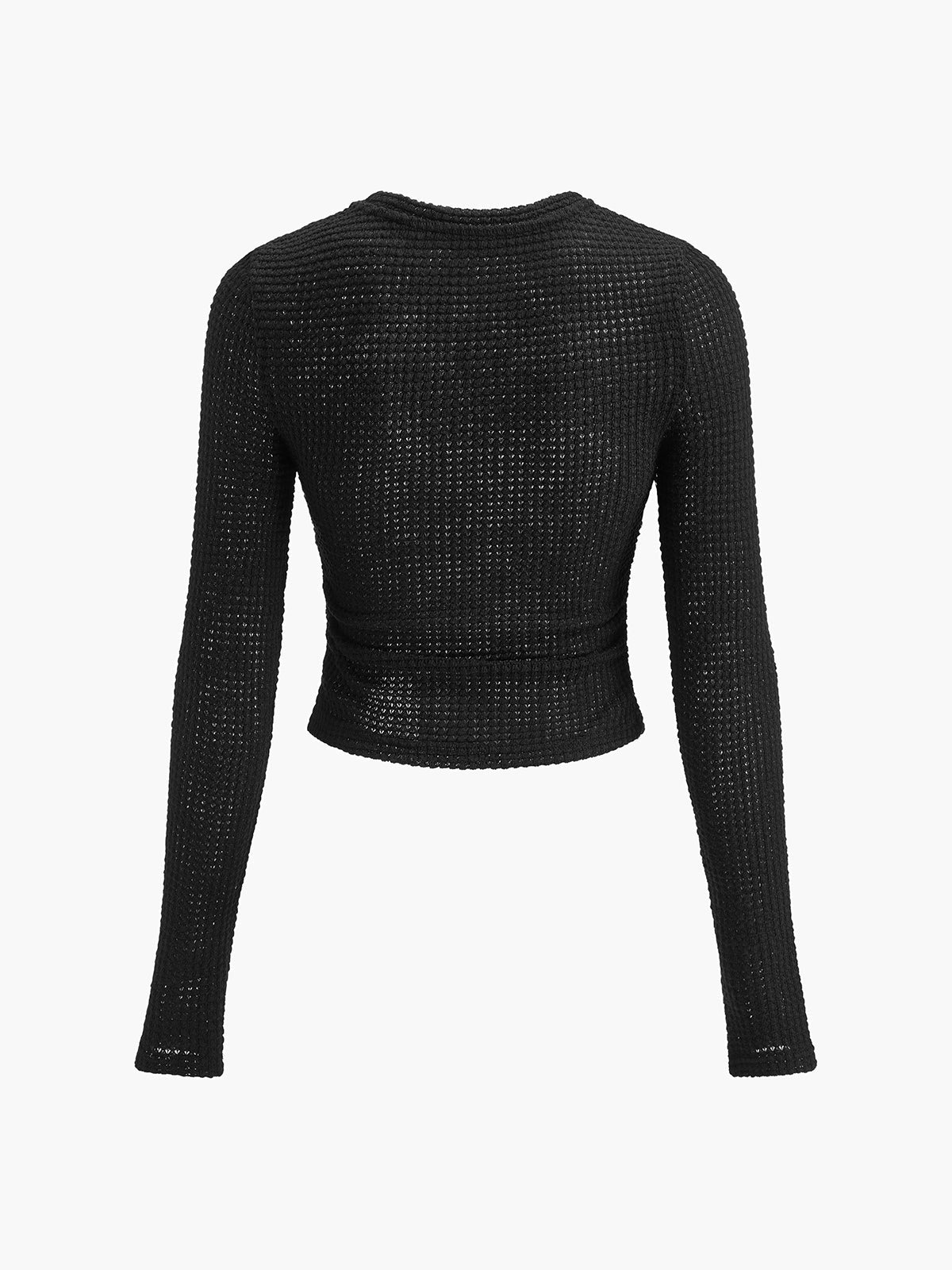 Haut gaufré à manches longues pour femme avec col rond