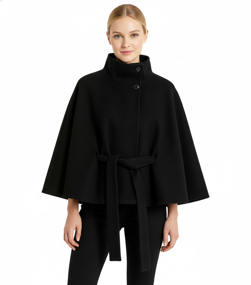 Women's Wool-Blend Coat High Neck Removable Belt