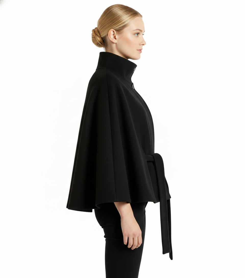 Women's Wool-Blend Coat High Neck Removable Belt