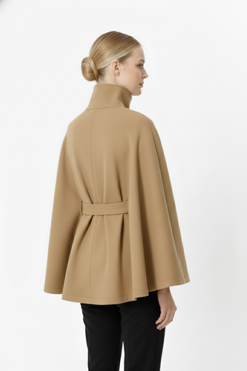 Women's Wool-Blend Coat High Neck Removable Belt