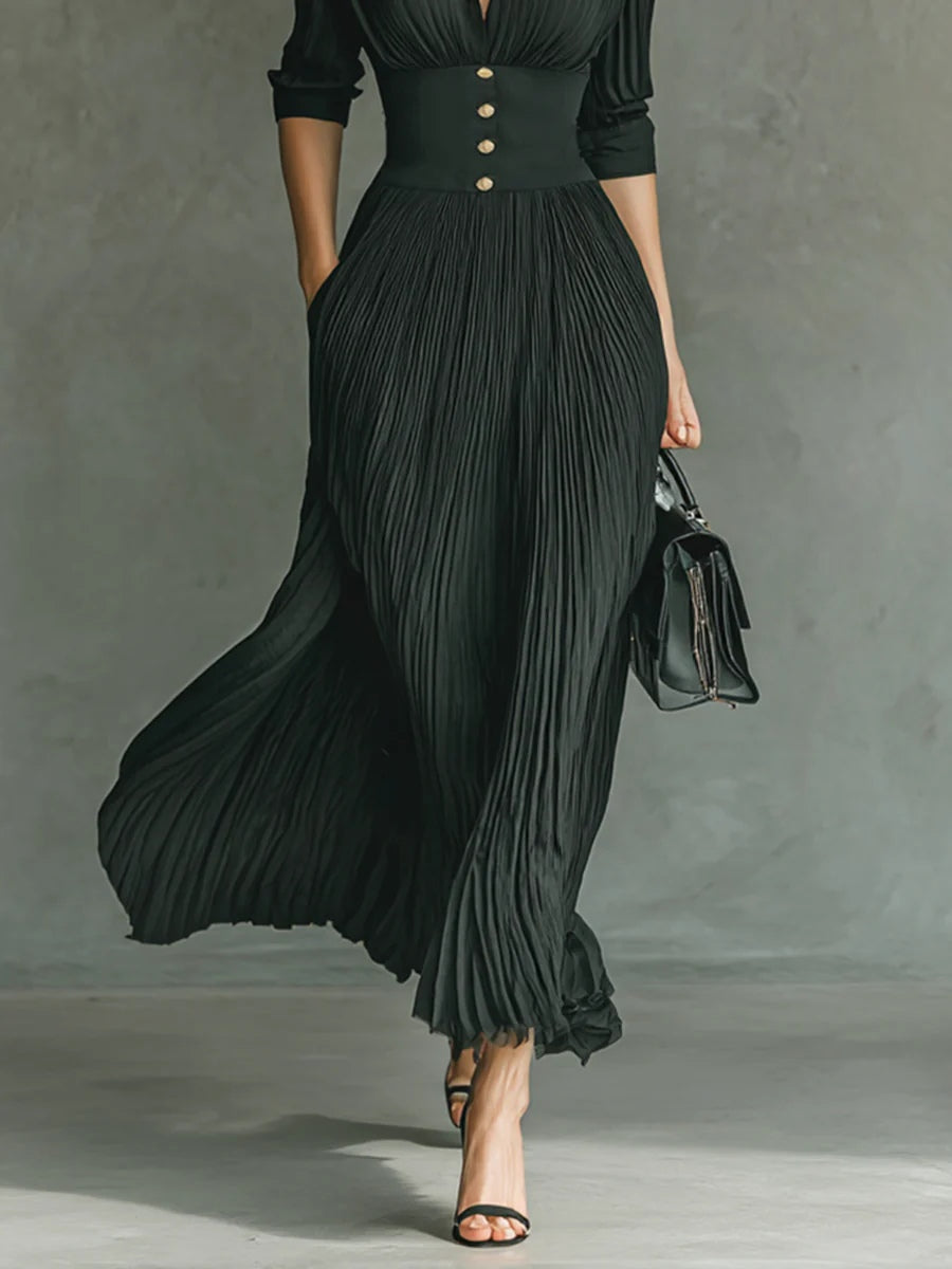 Robe midi femme avec jupe plissée