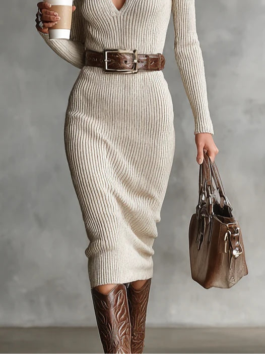 Abito midi da donna con scollo a V
