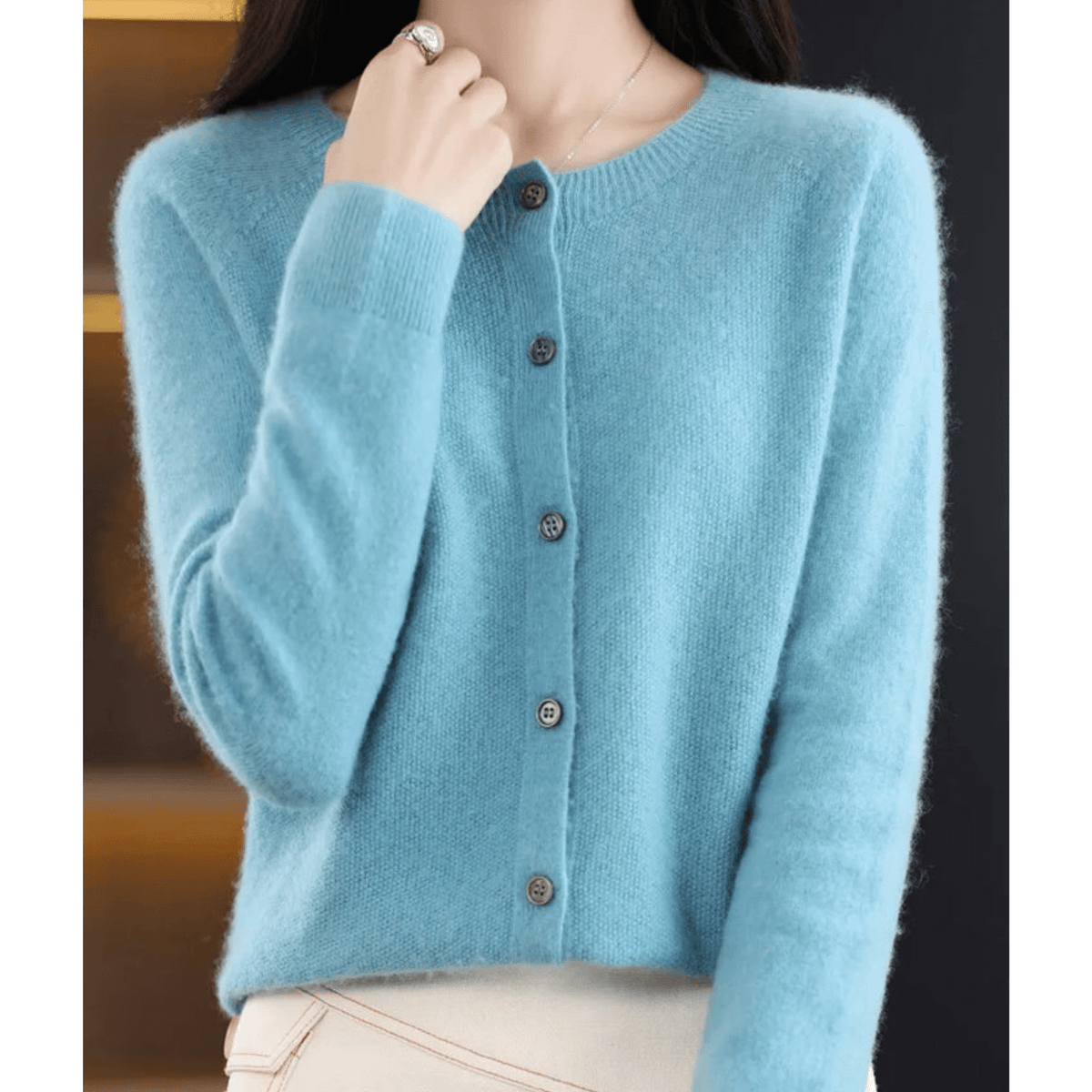 Women's Cashmere-Blend Cardigan V-Neck Elegant Drape