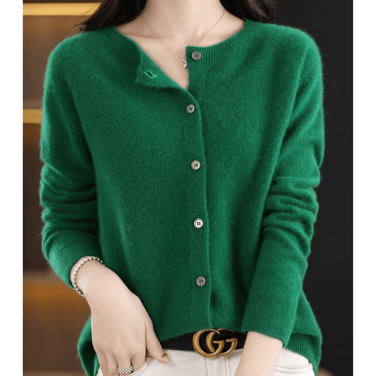 Women's Cashmere-Blend Cardigan V-Neck Elegant Drape