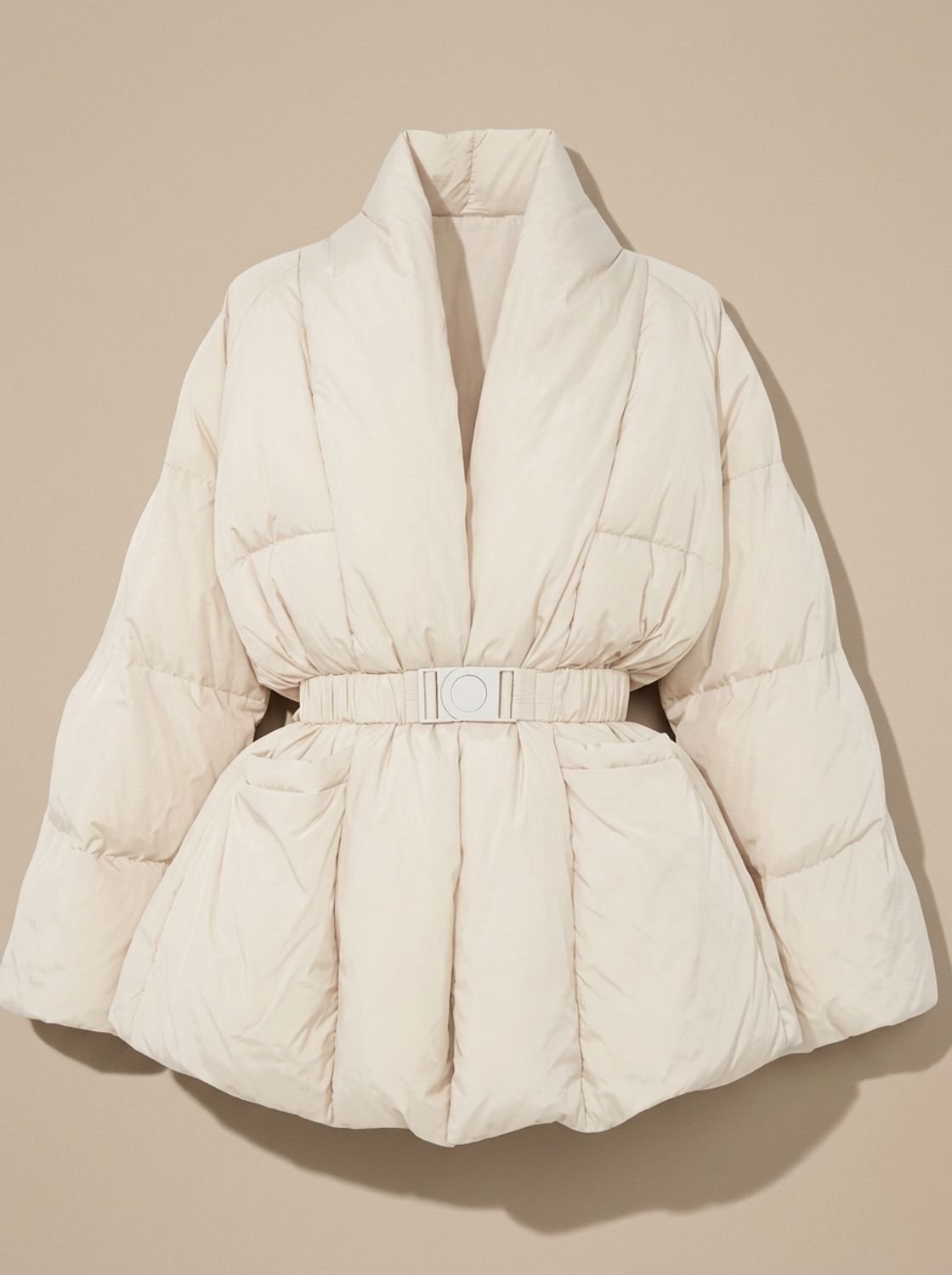 Women's Down Jacket with Buckle Belt and High Collar