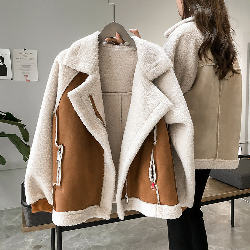Chaqueta aviador de piel de borrego para mujer