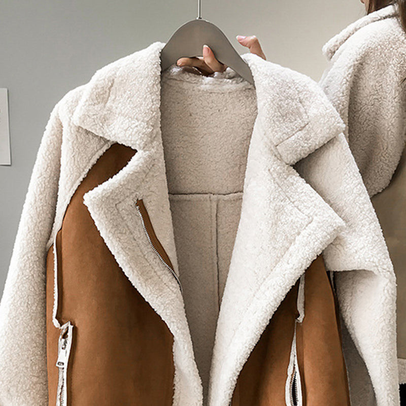 Chaqueta aviador de piel de borrego para mujer