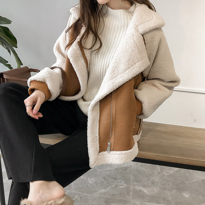 Chaqueta aviador de piel de borrego para mujer