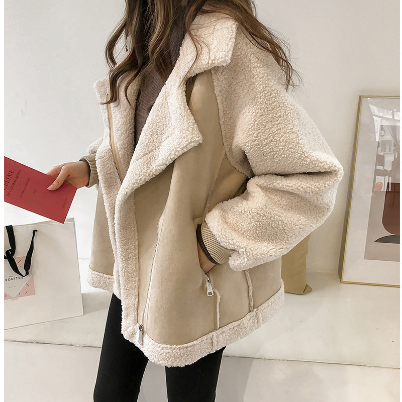 Chaqueta aviador de piel de borrego para mujer