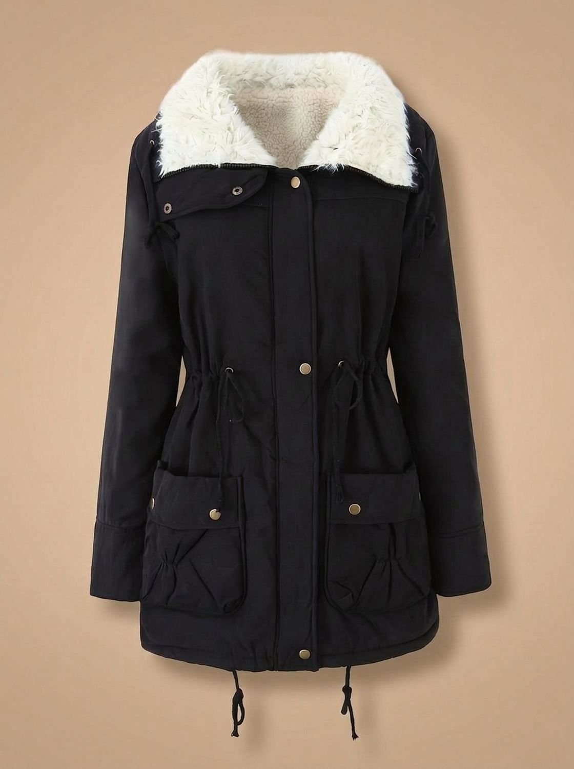 Women's Mid-Length Parka with Faux Fur Collar