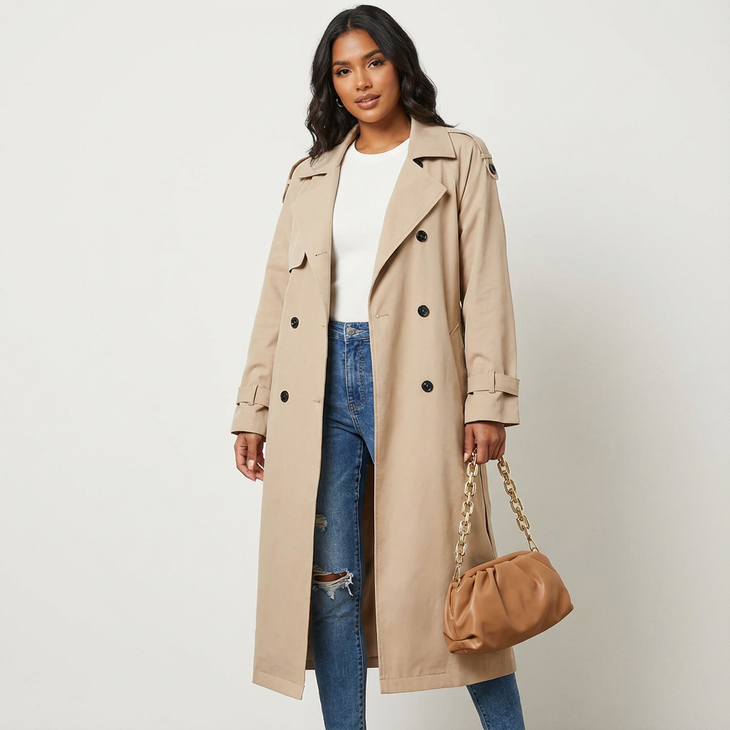Trench-coat long décontracté pour femme à boutonnage frontal