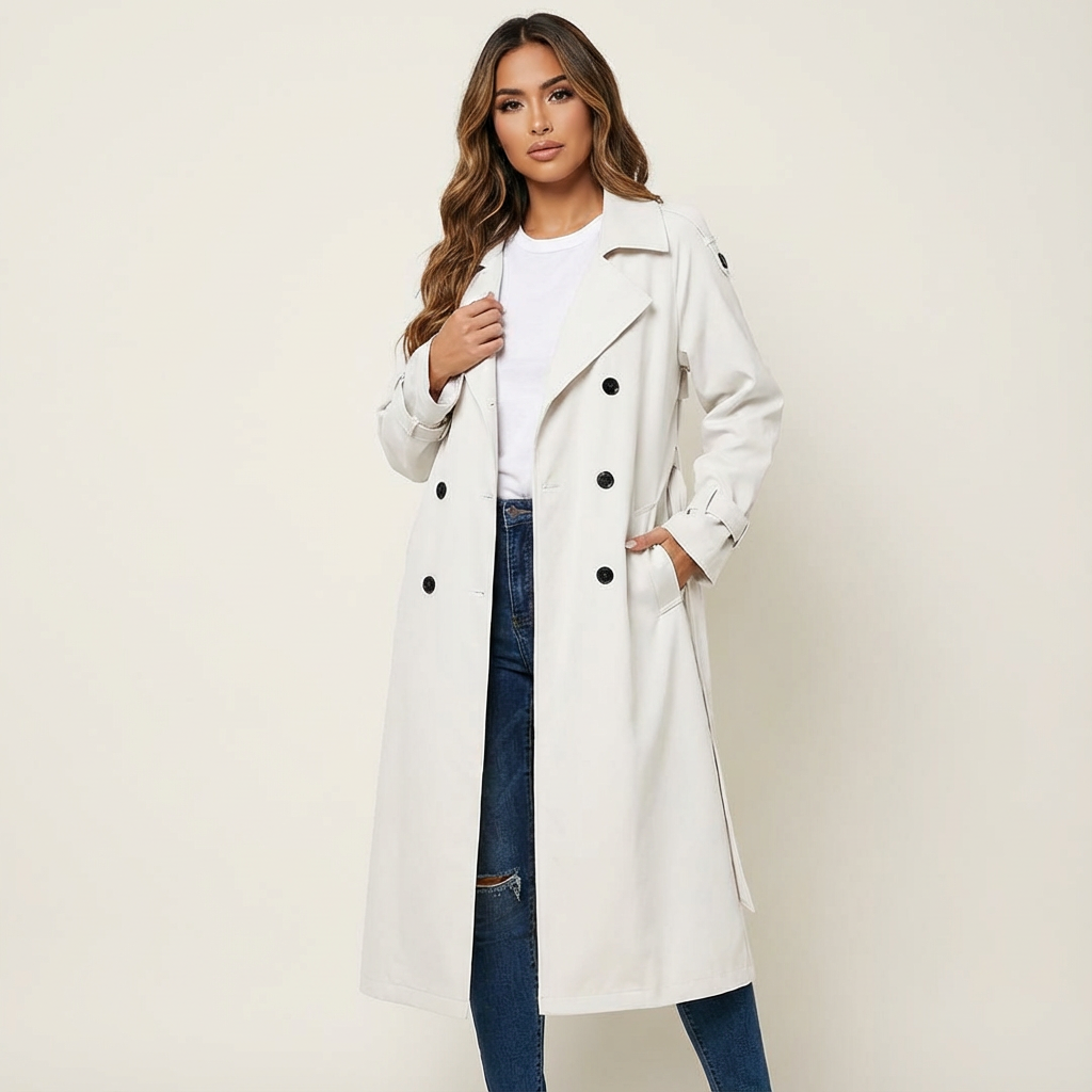 Women's Long Casual Trench Coat with Button Front