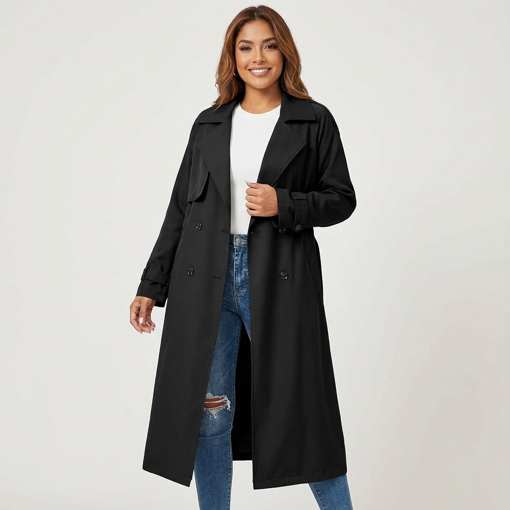 Women's Long Casual Trench Coat with Button Front