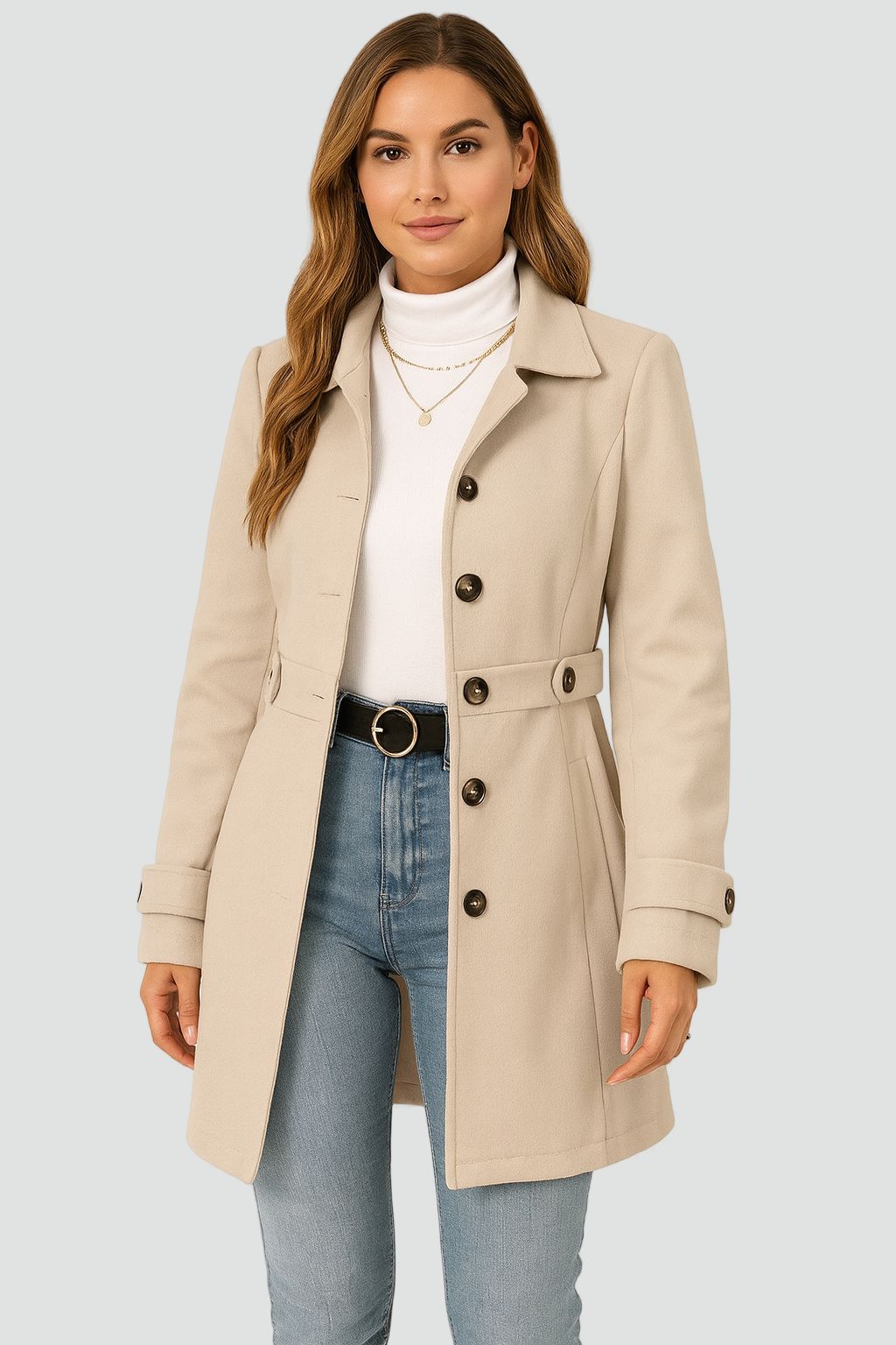 Trench-coat d’automne pour femme avec ceinture réglable