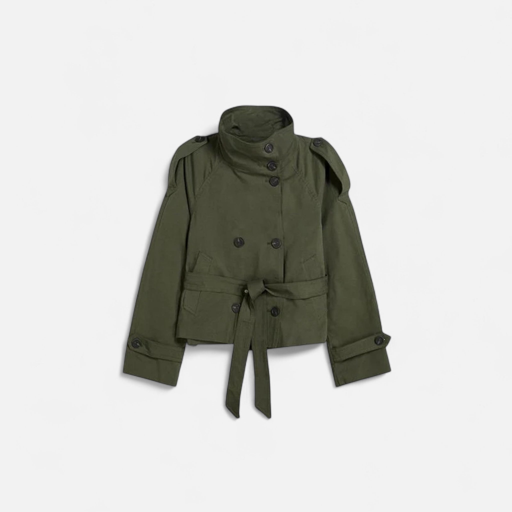 Women's Short Trench Coat Double-Breasted High Neck Belted