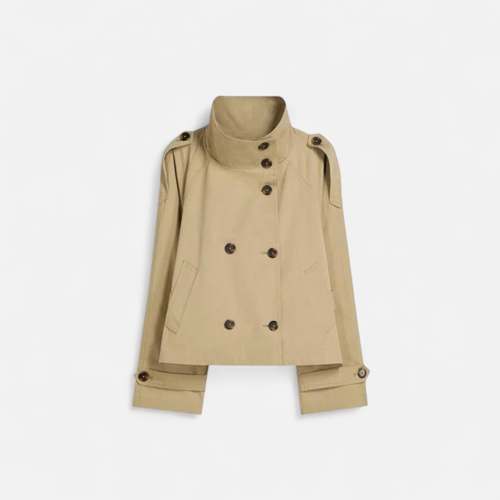 Women's Short Trench Coat Double-Breasted High Neck Belted
