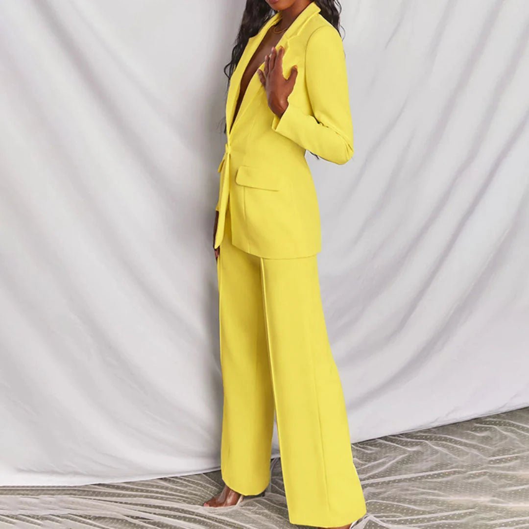 Ensemble tailleur pour femme, blazer ajusté et pantalon à jambes larges